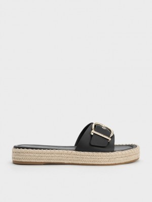 Sandale Plate Charles & Keith Buckled Espadrile Negrii | 014URDVFP