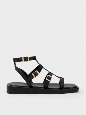 Sandale Plate Charles & Keith Buckled Gladiator Negrii | 904IODRET