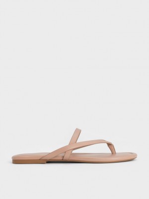 Sandale Plate Charles & Keith Cu Bretele Tanga Bej | 456DPRAQL