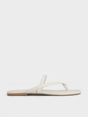 Sandale Plate Charles & Keith Cu Bretele Tanga Albi | 974ZSLXOY