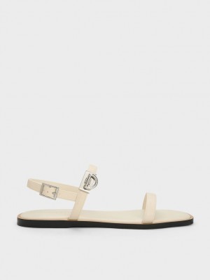 Sandale Plate Charles & Keith Double Metallic Cu Catarama Bej | 785RUJWYH