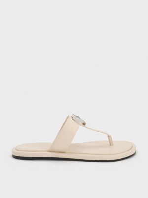 Sandale Plate Charles & Keith Gabine Piele Tanga Albi | 574VRJWAP