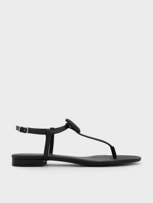 Sandale Plate Charles & Keith Koa Tanga Negrii | 470REVFOM