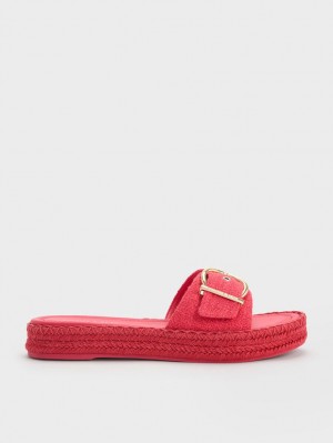 Sandale Plate Charles & Keith Linen Buckled Espadrile Fucsie | 396GYHUCM