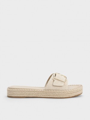 Sandale Plate Charles & Keith Linen Buckled Espadrile Bej | 964NXGHER