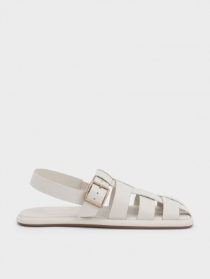 Sandale Plate Charles & Keith Metallic Cu Catarama Caged Slingback Albi | 284LZHQDJ