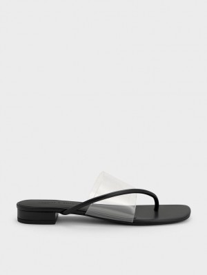 Sandale Plate Charles & Keith Transparent Tanga Negrii | 958RNQIPF