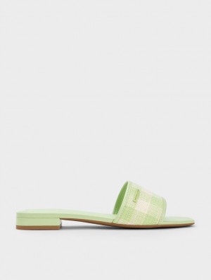 Sandale Plate Charles & Keith Woven Gingham Verzi | 241ASYXPQ