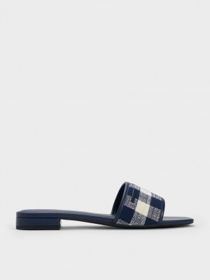 Sandale Plate Charles & Keith Woven Gingham Albastri Inchis | 397MONYIX