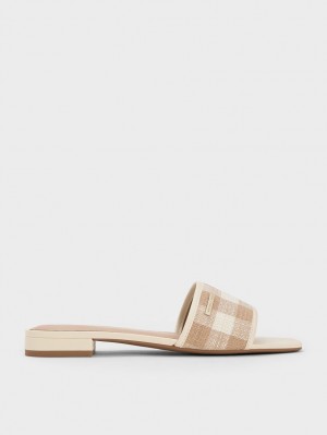 Sandale Plate Charles & Keith Woven Gingham Bej | 643SGBNPC
