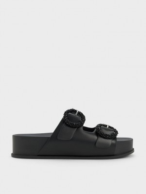 Sandale Slide Charles & Keith Beaded Circle Negrii | 786DYIGMT