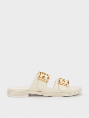 Sandale Slide Charles & Keith Buckled Double Curea Albi | 249PTQEVX