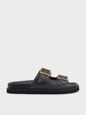 Sandale Slide Charles & Keith Chain-Link Buckled Albastri Inchis | 629SWOYUF