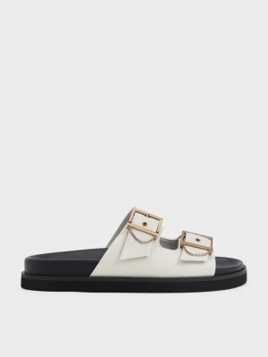 Sandale Slide Charles & Keith Chain-Link Buckled Albi | 107CRULBH