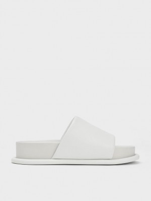 Sandale Slide Charles & Keith Căptușită Curea Albi | 258AFVKBY