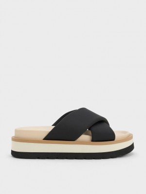 Sandale Slide Charles & Keith Crossover Platforma Negrii | 652HIQPUL