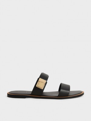Sandale Slide Charles & Keith Dove Metallic Cu Catarama Negrii | 918GCDOHS