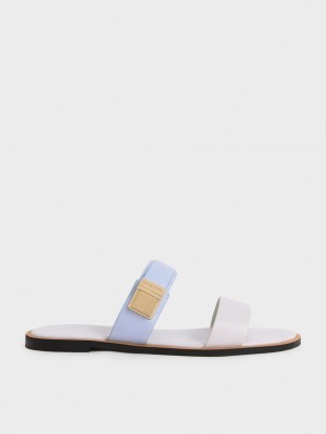 Sandale Slide Charles & Keith Dove Metallic Cu Catarama Albastri Deschis | 063EXIMHZ