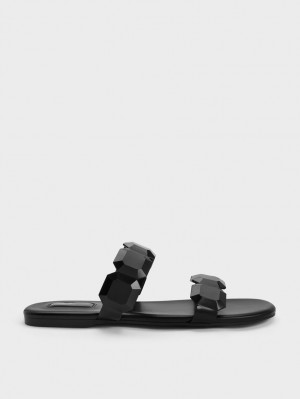 Sandale Slide Charles & Keith Fia Gem-Curea Negrii | 514NAEDQT