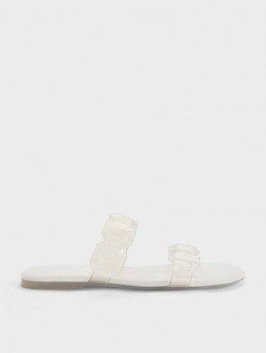 Sandale Slide Charles & Keith Fia Gem-Curea Albi | 071PQYCTH