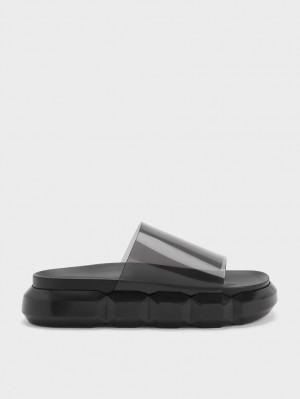 Sandale Slide Charles & Keith Fia See-Through Negrii | 902QVWSXJ