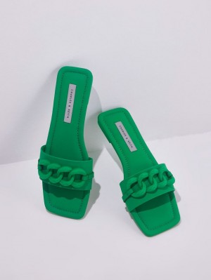 Sandale Slide Charles & Keith Grosolan Chain-Link Verzi | 512DZKUNS
