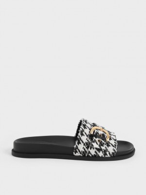 Sandale Slide Charles & Keith Houndstooth Studded Cu Catarama Colorati | 065KCOWLJ