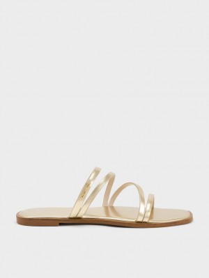 Sandale Slide Charles & Keith Lliana Metallic Cu Bretele Aurii | 396UIQOTL