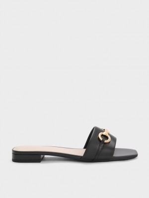 Sandale Slide Charles & Keith Metallic Bar Negrii | 890WRAXIL