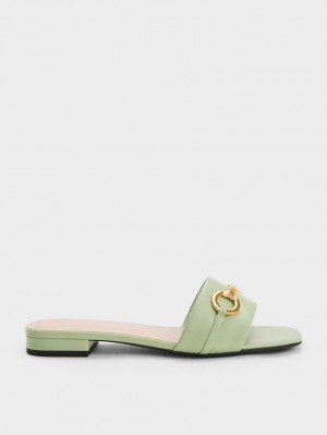 Sandale Slide Charles & Keith Metallic Bar Verde Menta | 728NAJRCS