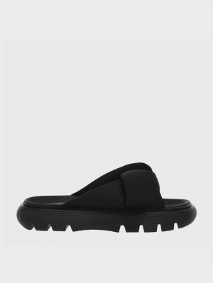 Sandale Slide Charles & Keith Odessa Nailon Round-Bombeu Negrii | 538WUDYJE