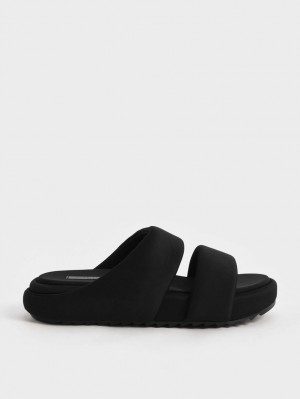 Sandale Slide Charles & Keith Recycled Polyester Căptușită Negrii | 095KSMPOL
