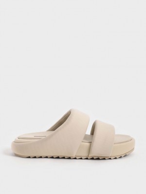 Sandale Slide Charles & Keith Recycled Polyester Căptușită Bej | 539NQIATH