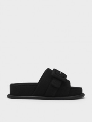 Sandale Slide Charles & Keith Sinead Woven Buckled Negrii | 065AKTIZX