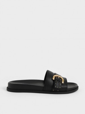 Sandale Slide Charles & Keith Studded Cu Catarama Negrii | 908PGVONI