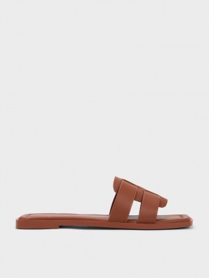 Sandale Slide Charles & Keith Trichelle Interwoven Piele Maro Inchis | 456NCOJGZ