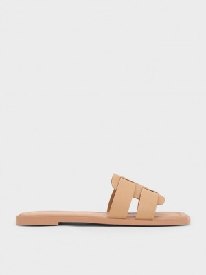 Sandale Slide Charles & Keith Trichelle Interwoven Piele Bej | 351DWQEAG