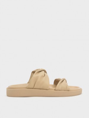 Sandale Slide Charles & Keith Twist Curea Căptușită Bej | 039IQWUCM