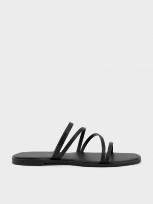 Sandale Slide Charles & Keith lliana Cu Bretele Negrii | 641XVAWMJ