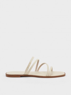 Sandale Slide Charles & Keith lliana Cu Bretele Albi | 853BRQAYU