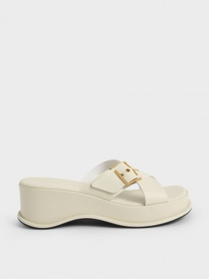 Sandale cu Platforma Charles & Keith Buckled Crossover Albi | 985YBDKXH