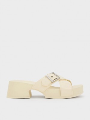 Sandale cu Platforma Charles & Keith Buckled Crossover Albi | 739HSGKQL
