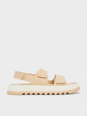 Sandale cu Platforma Charles & Keith Buckled Sports Bej | 037FNXRVG