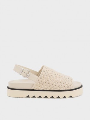 Sandale cu Platforma Charles & Keith Crochet & Piele Slingback Albi | 587YKFSUG