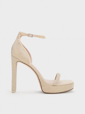 Sandale cu Platforma Charles & Keith Crystal Ankle-Curea Bej | 578SJRUFA