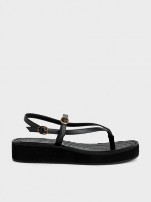 Sandale cu Platforma Charles & Keith Cu Bretele Flatform Tanga Negrii | 159PLBZMI