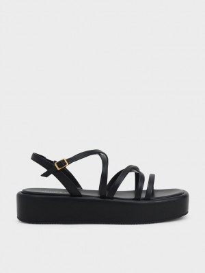 Sandale cu Platforma Charles & Keith Cu Bretele Căptușită Negrii | 356BILYCS