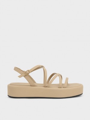Sandale cu Platforma Charles & Keith Cu Bretele Căptușită Bej | 825OHCQFA