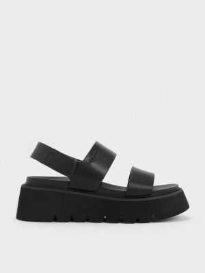 Sandale cu Platforma Charles & Keith Grosolan Negrii | 026IULCYW