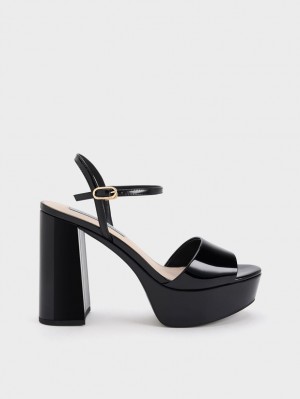 Sandale cu Platforma Charles & Keith Halle Peep-Bombeu Lacuita Negrii | 563DGRKYI